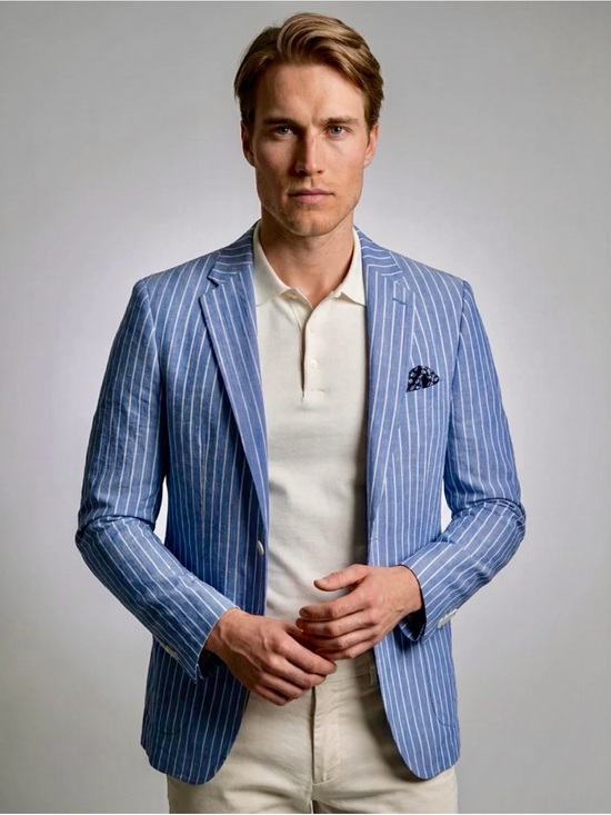 Nautica Other - Nautica Light Blue & White Striped Linen-Blend Blazer